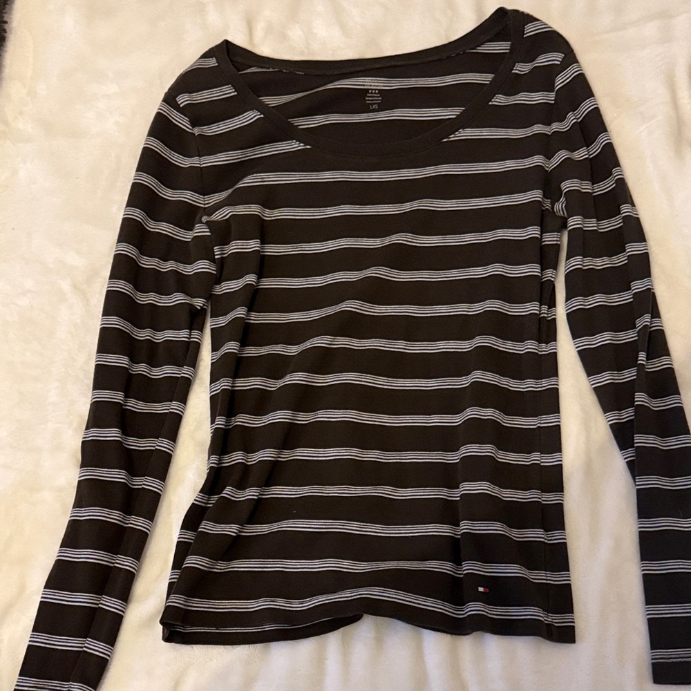 Tommy Hilfiger Women's Dark Gray Striped Long Sleeve Top